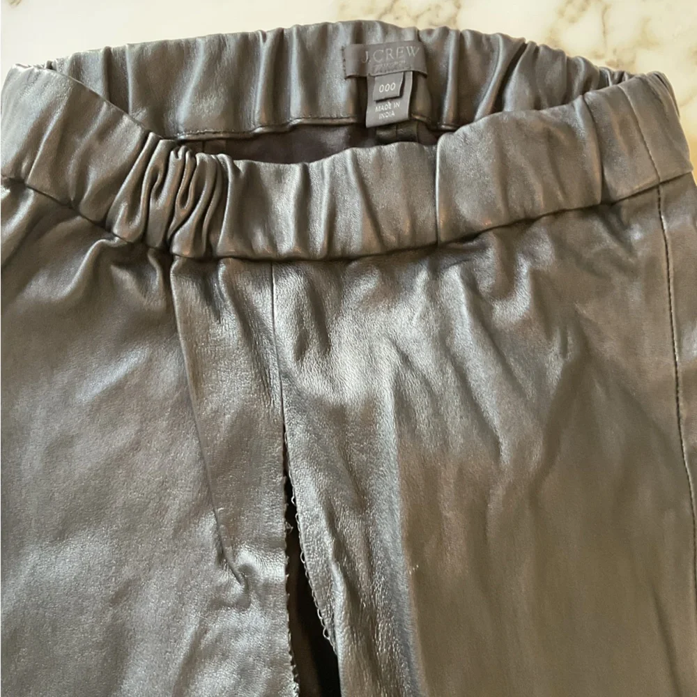 NWOT J Crew Collection Black 100% Leather Stretch Legging Sz 000 seam separated